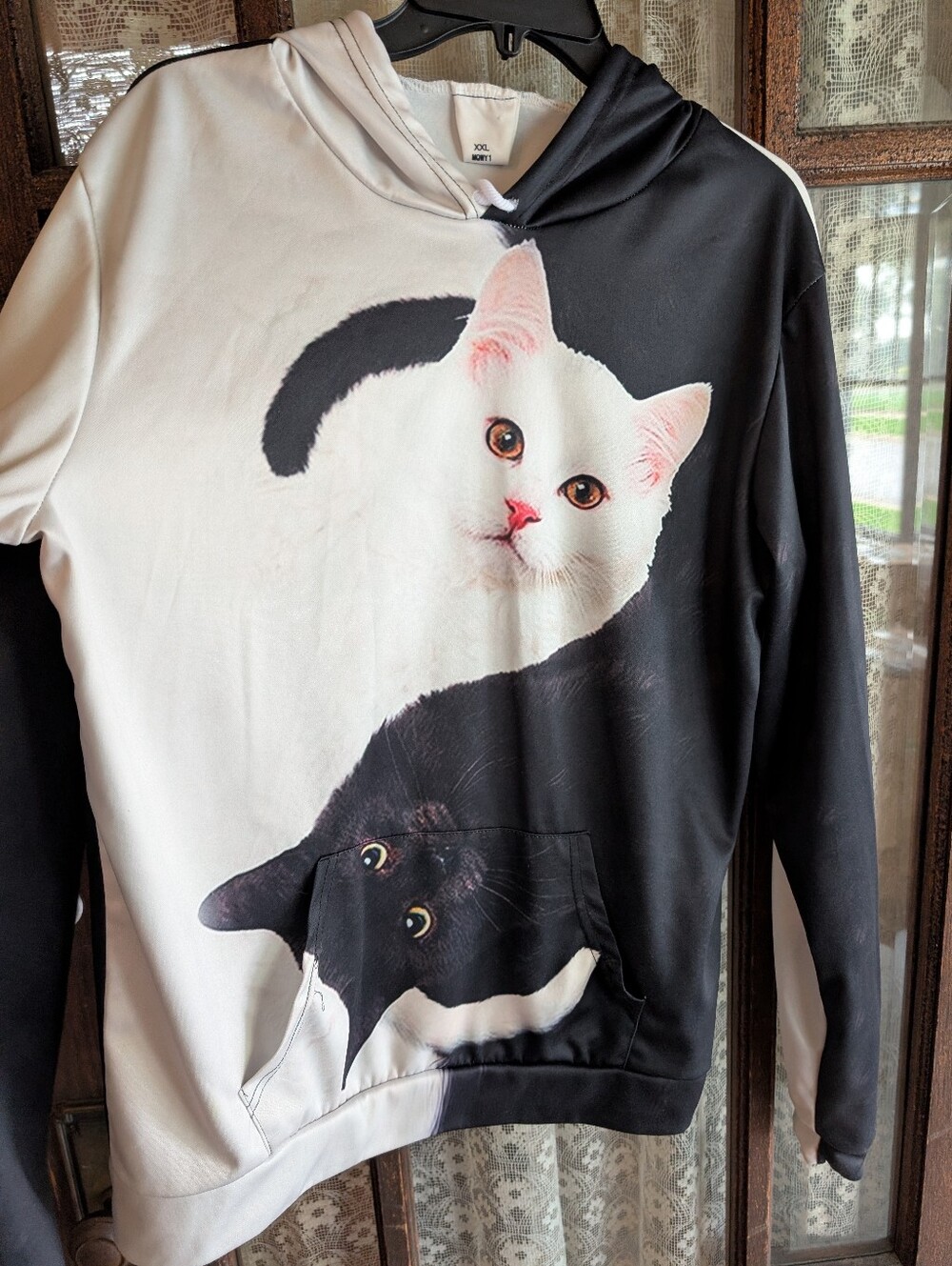 Black & White Cat Print Hoodie - Unbranded